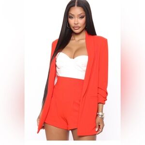 Fashion Nova two piece orange suit short set